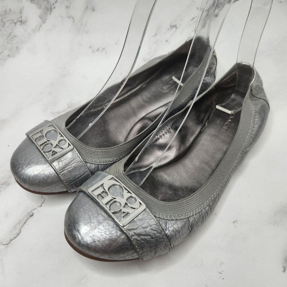Coach Dora Cuba Silver Metallic Ballet Flats Slip-On Shoes Women's 6.5